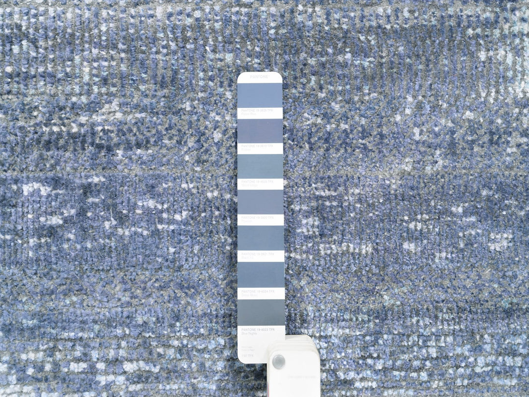 7'10" x 10'0" New Hand Knotted Blue Wool & Silk Rectangle Oriental Rug - MOA10262411