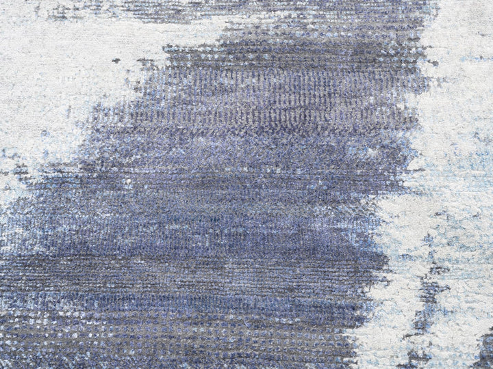 7'10" x 10'0" New Hand Knotted Blue Wool & Silk Rectangle Oriental Rug - MOA10262411