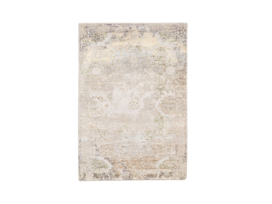 3'0" x 5'0" New Hand Knotted Beige Wool & Silk Rectangle Oriental Rug - MOA10262431