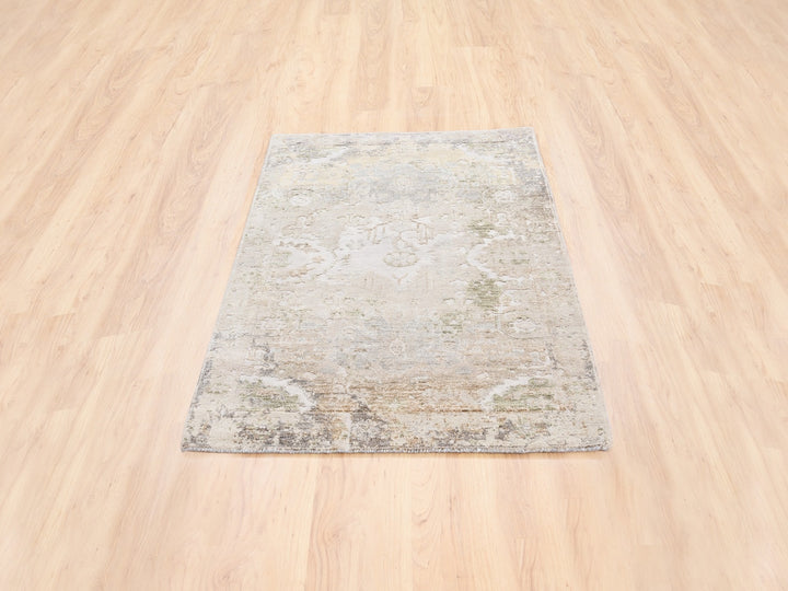 3'0" x 5'0" New Hand Knotted Beige Wool & Silk Rectangle Oriental Rug - MOA10262431