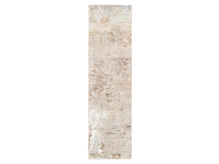 2'9" x 10'0" New Hand Knotted Beige Wool & Silk Runner Oriental Rug - MOA10262437