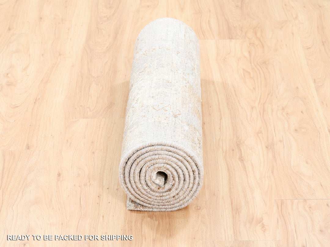 2'9" x 10'0" New Hand Knotted Beige Wool & Silk Runner Oriental Rug - MOA10262437