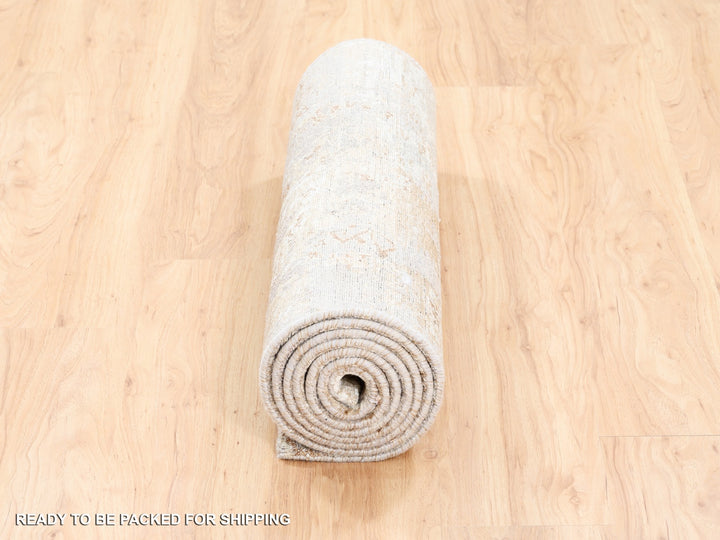 2'9" x 10'0" New Hand Knotted Beige Wool & Silk Runner Oriental Rug - MOA10262437