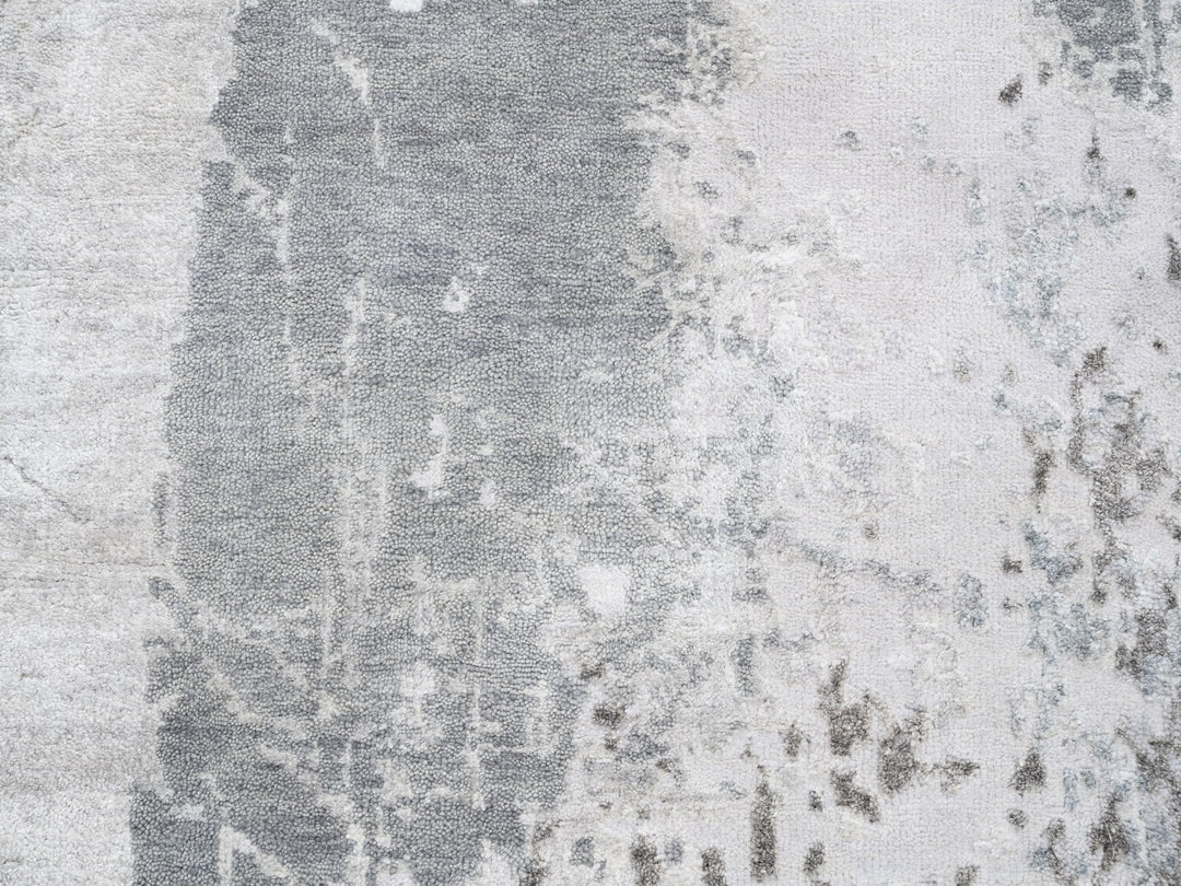 2'9" x 10'0" New Hand Knotted Grey Wool & Silk Runner Oriental Rug - MOA10262438