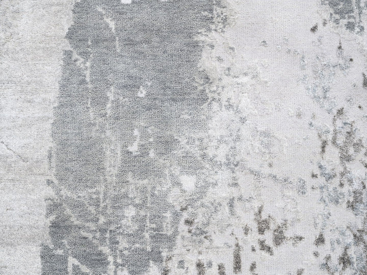 2'9" x 10'0" New Hand Knotted Grey Wool & Silk Runner Oriental Rug - MOA10262438