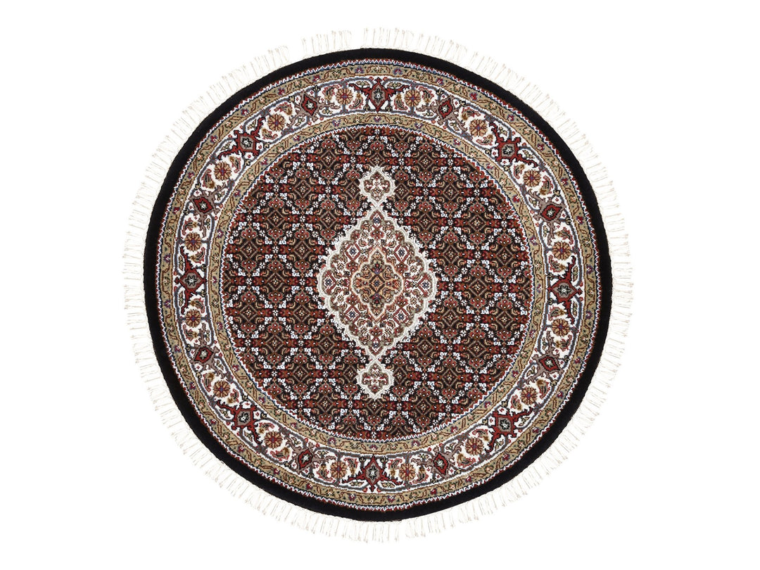 4'2" x 4'2" New Hand Knotted Black Wool Round Oriental Rug - MOA10262446