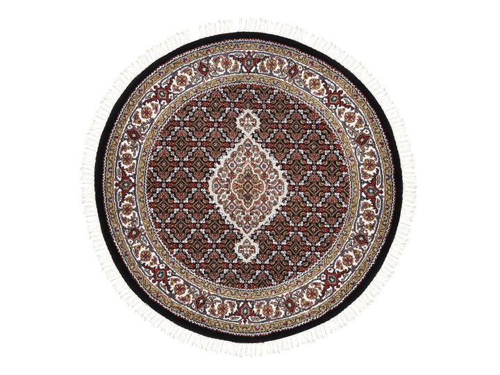 4'2" x 4'2" New Hand Knotted Black Wool Round Oriental Rug - MOA10262446