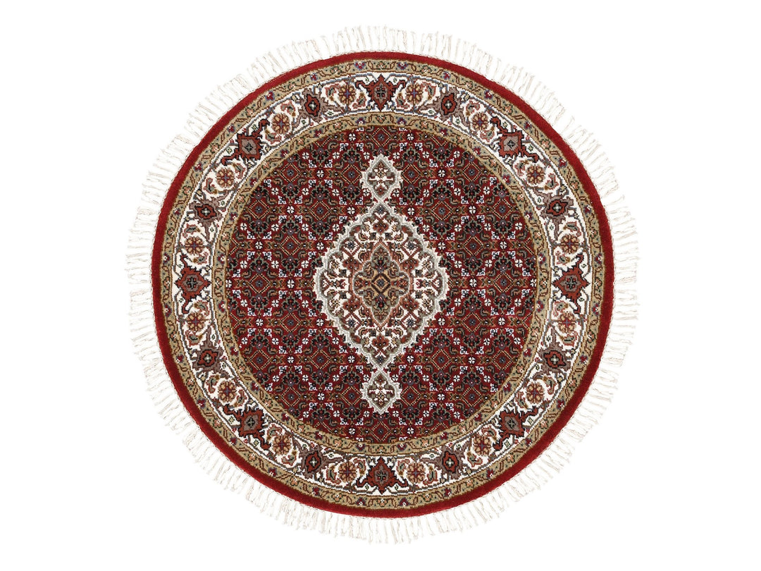 3'4" x 3'4" New Hand Knotted Red Wool Round Oriental Rug - MOA10262455