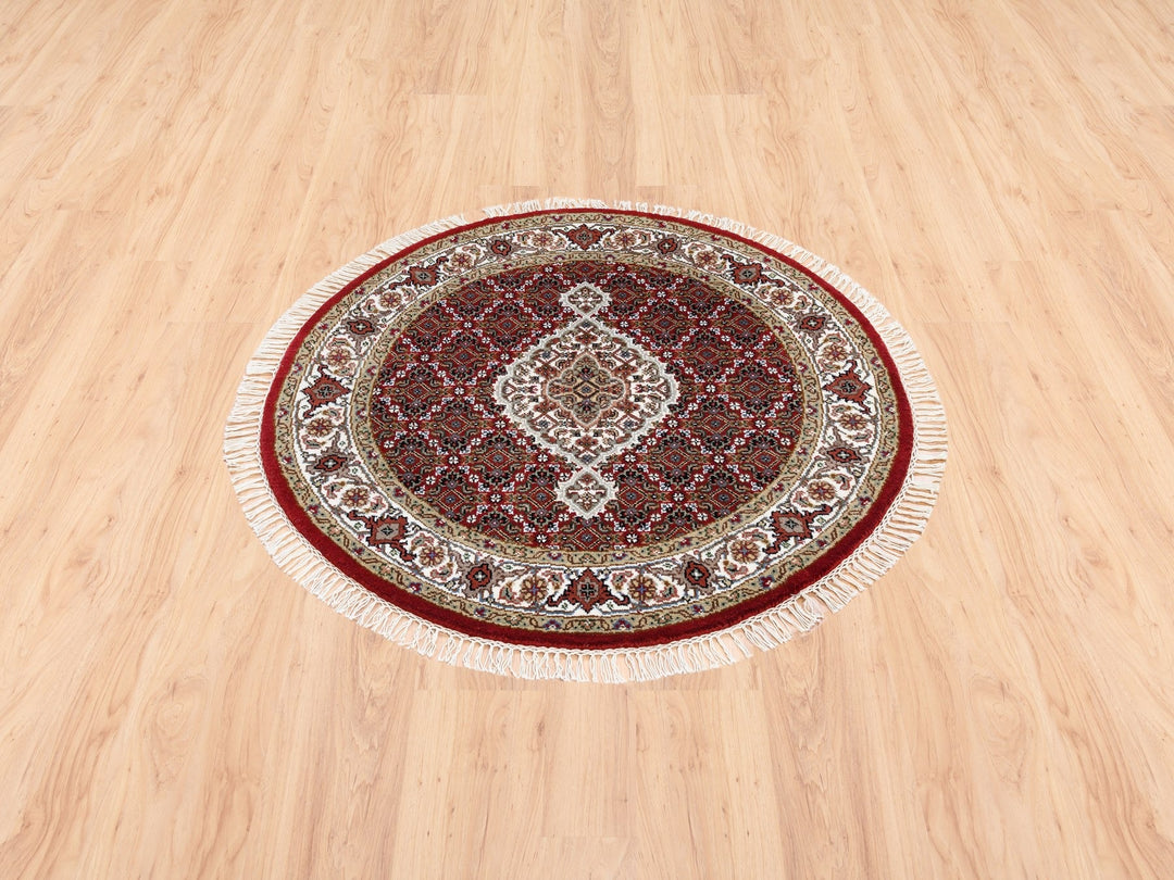 3'4" x 3'4" New Hand Knotted Red Wool Round Oriental Rug - MOA10262455