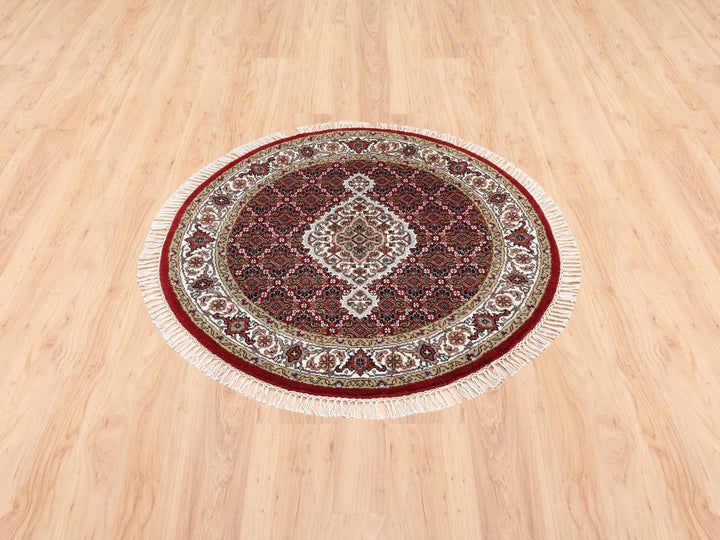 3'4" x 3'4" New Hand Knotted Red Wool Round Oriental Rug - MOA10262455
