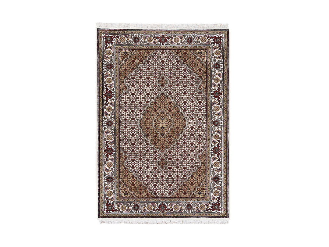 4'0" x 6'0" New Hand Knotted Ivory Wool Rectangle Oriental Rug - MOA10262490