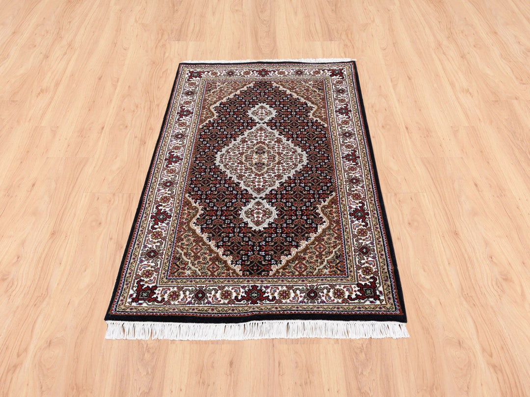 3'2" x 5'4" New Hand Knotted Black Wool Rectangle Oriental Rug - MOA10262491