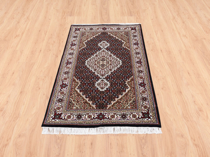 3'2" x 5'4" New Hand Knotted Black Wool Rectangle Oriental Rug - MOA10262491