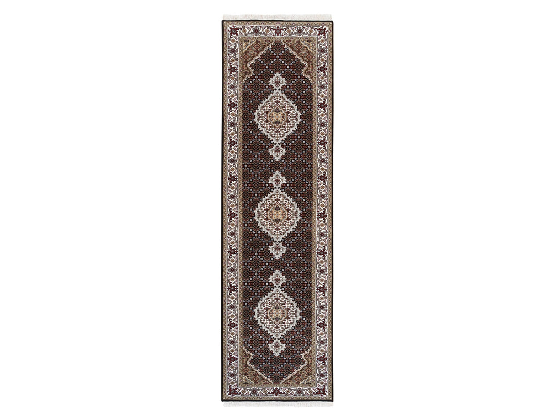2'7" x 10'0" New Hand Knotted Black Wool Runner Oriental Rug - MOA10262503