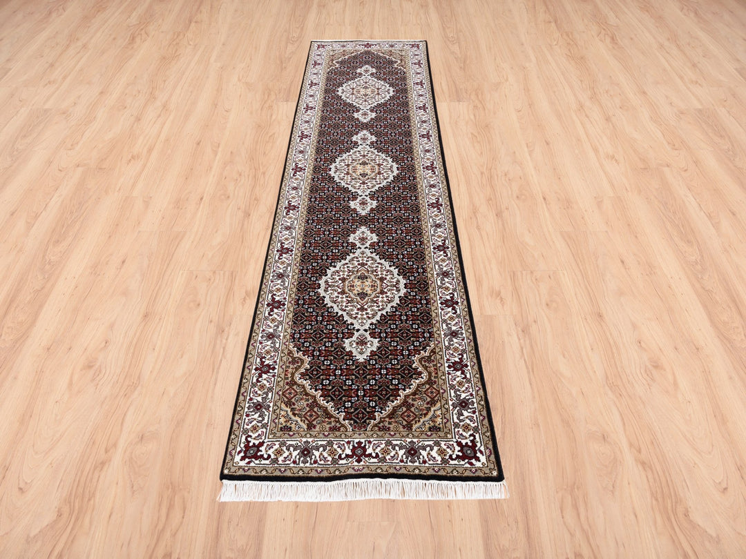 2'7" x 10'0" New Hand Knotted Black Wool Runner Oriental Rug - MOA10262503