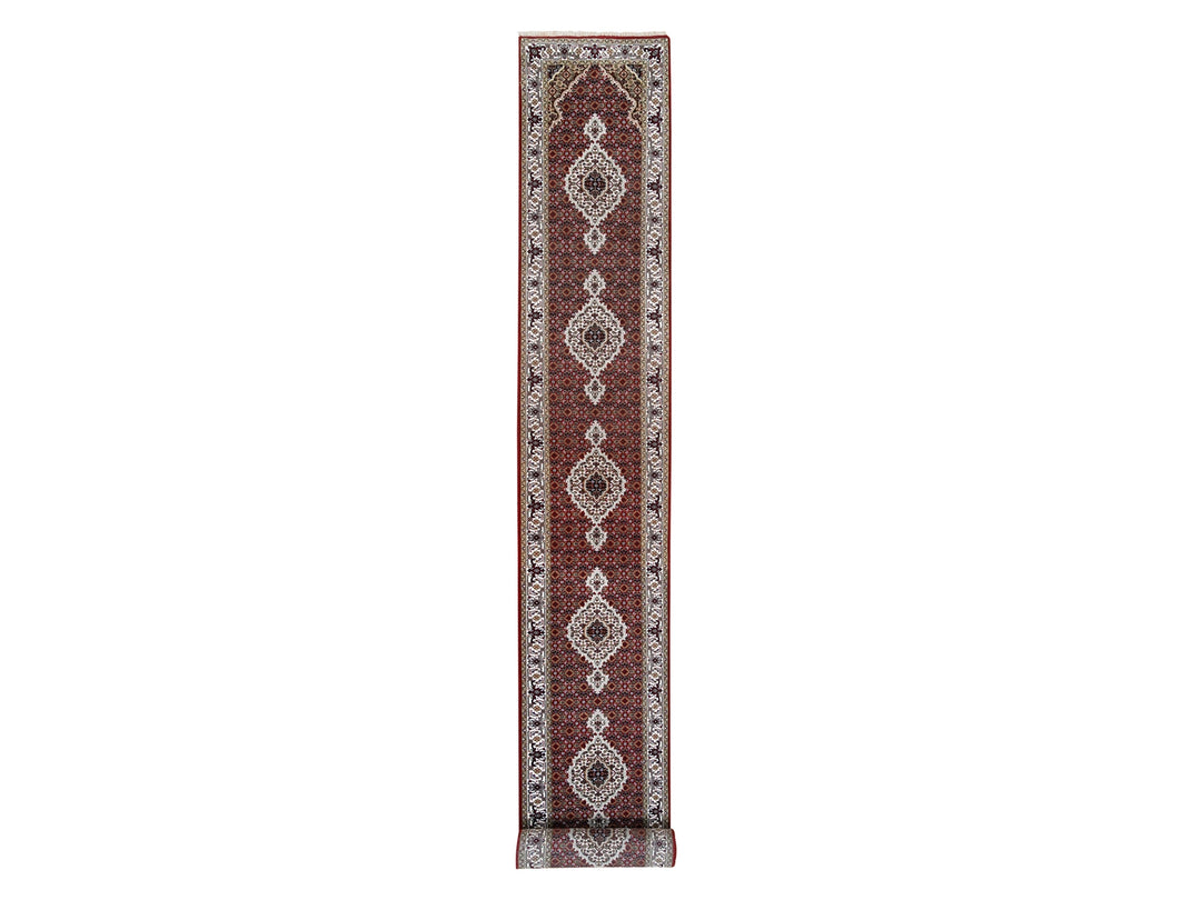 2'6" x 16'3" New Hand Knotted Red Wool & Silk Runner Oriental Rug - MOA10262509