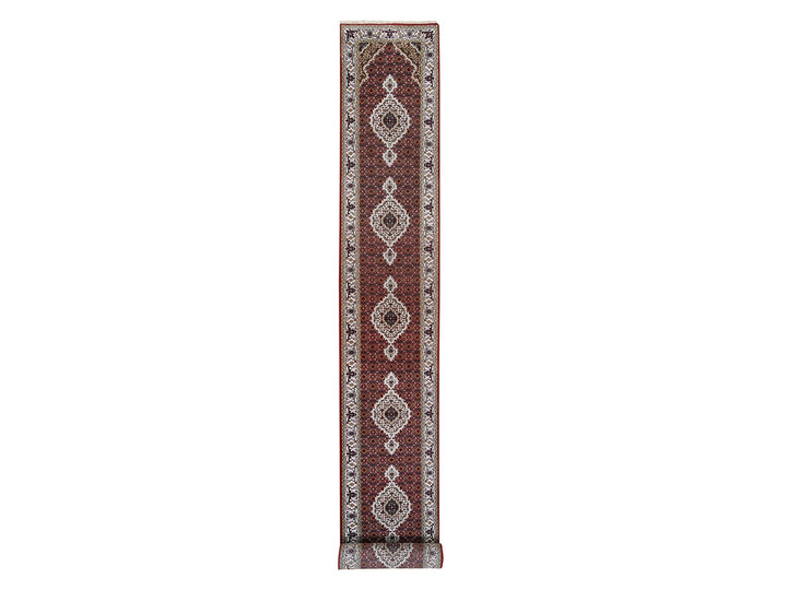 2'6" x 16'3" New Hand Knotted Red Wool & Silk Runner Oriental Rug - MOA10262509