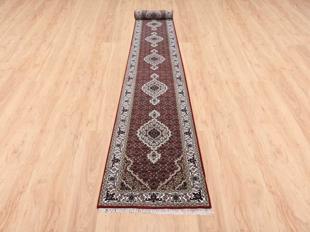 2'6" x 16'3" New Hand Knotted Red Wool & Silk Runner Oriental Rug - MOA10262509