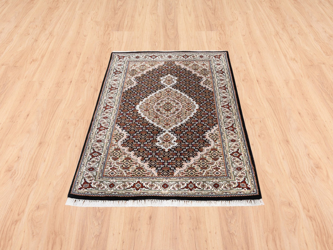 2'10" x 5'4" New Hand Knotted Black Wool Rectangle Oriental Rug - MOA10262532