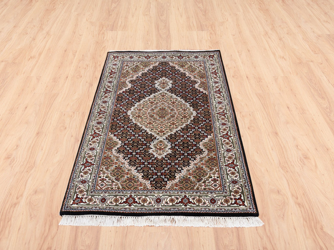 3'2" x 5'6" New Hand Knotted Black Wool Rectangle Oriental Rug - MOA10262533