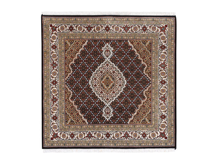 5'0" x 5'0" New Hand Knotted Black Wool Square Oriental Rug - MOA10262543