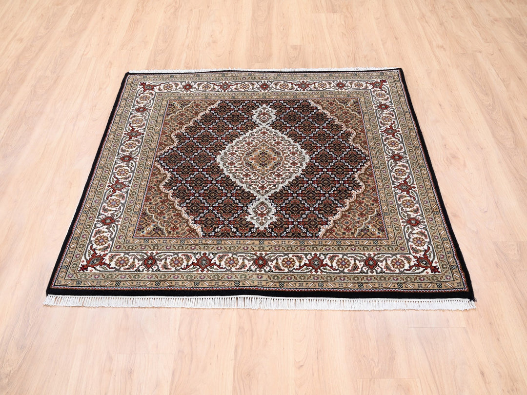 5'0" x 5'0" New Hand Knotted Black Wool Square Oriental Rug - MOA10262543