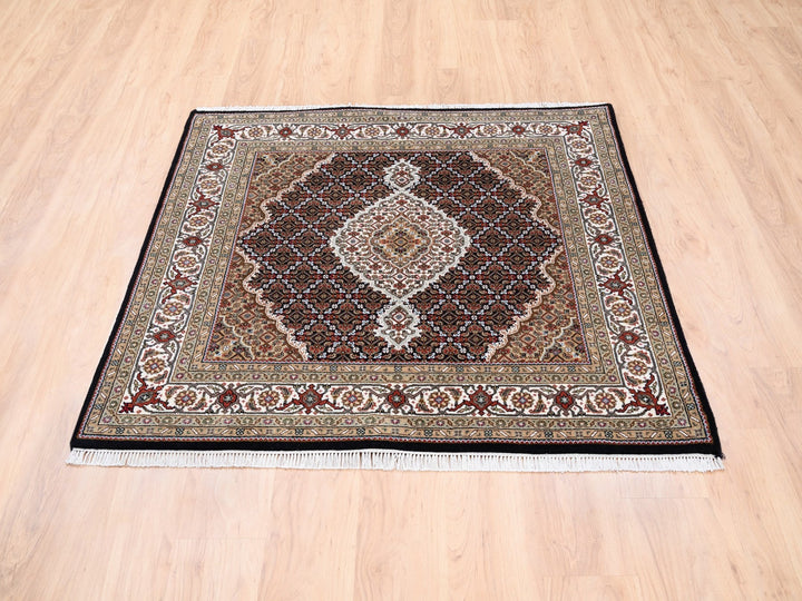 5'0" x 5'0" New Hand Knotted Black Wool Square Oriental Rug - MOA10262543