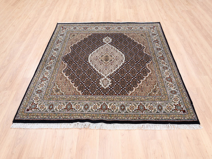 6'0" x 6'1" New Hand Knotted Black Wool Square Oriental Rug - MOA10262550