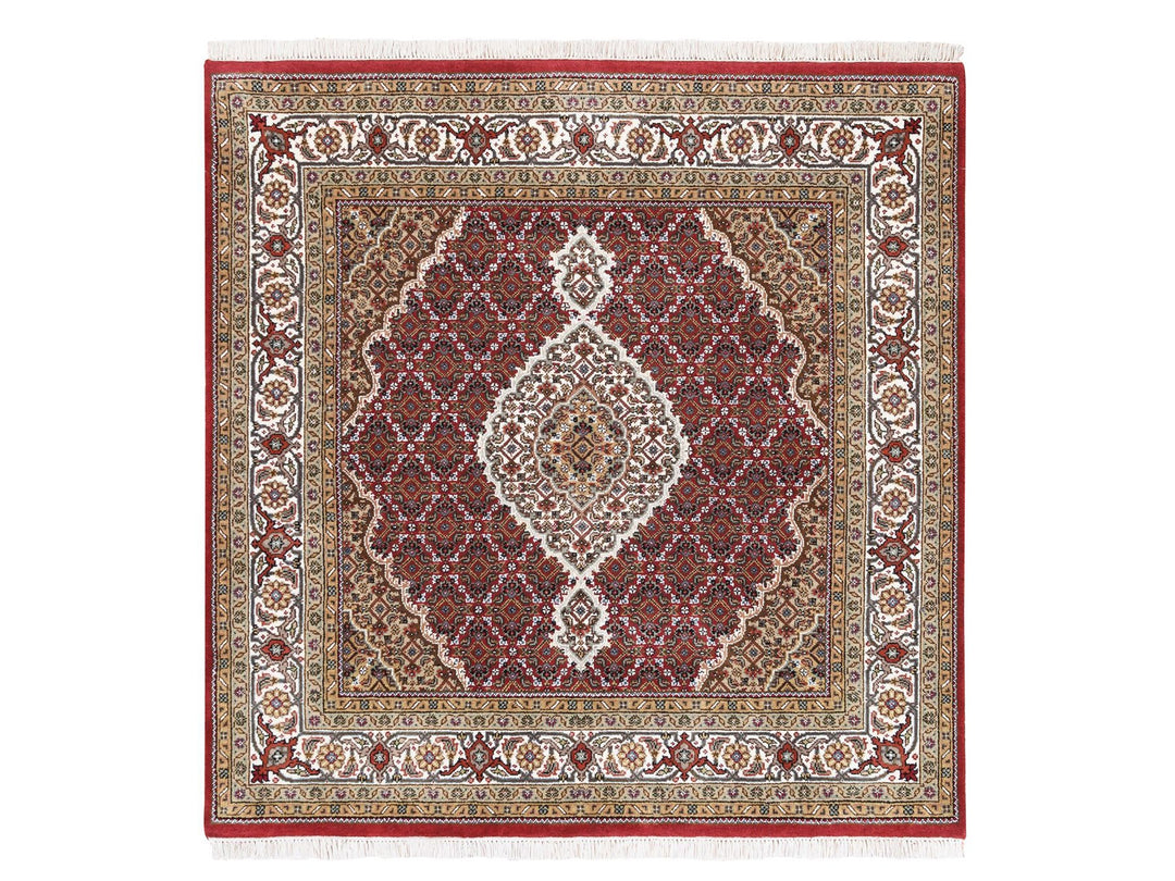 5'0" x 5'0" New Hand Knotted Red Wool Square Oriental Rug - MOA10262553