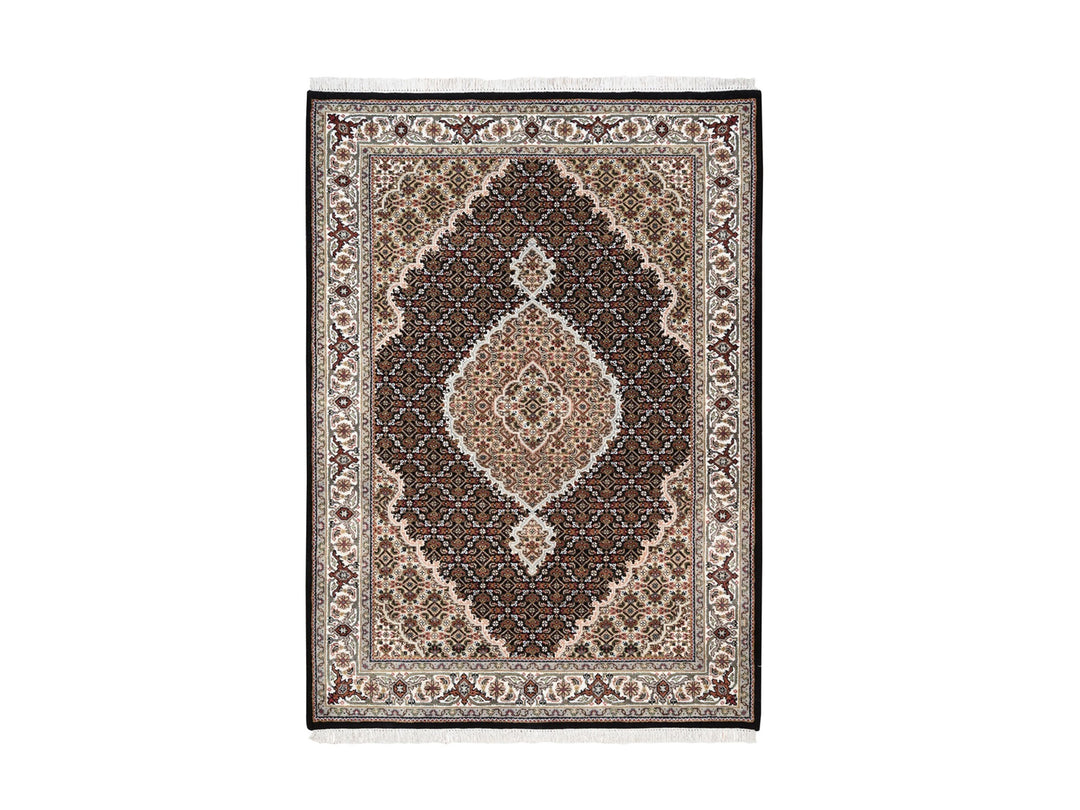 4'2" x 6'1" New Hand Knotted Black Wool & Silk Rectangle Oriental Rug - MOA10262569