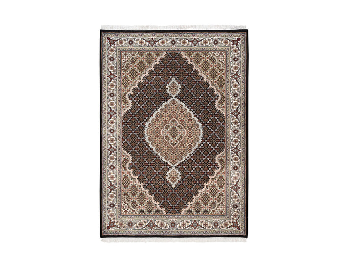 4'2" x 6'1" New Hand Knotted Black Wool & Silk Rectangle Oriental Rug - MOA10262569