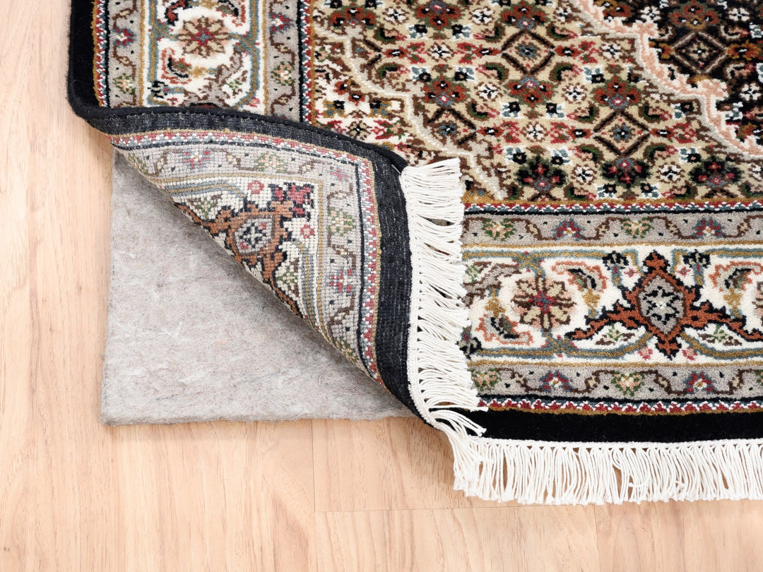 4'2" x 6'1" New Hand Knotted Black Wool & Silk Rectangle Oriental Rug - MOA10262569