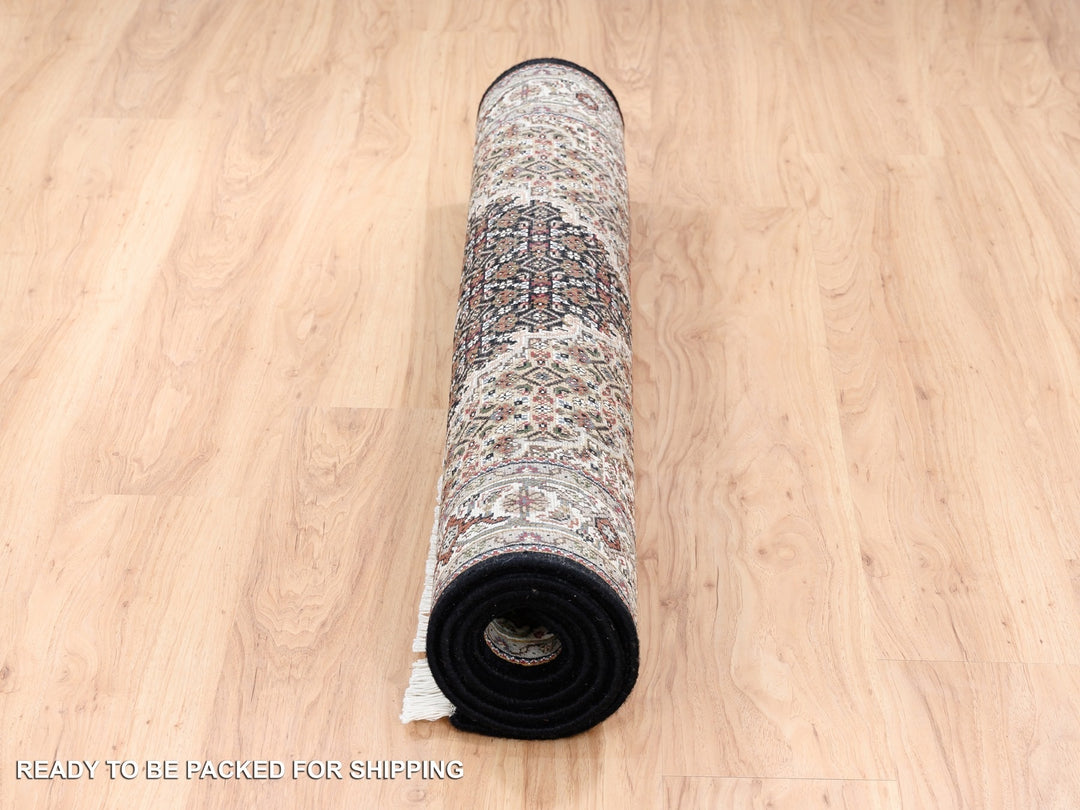 4'2" x 6'1" New Hand Knotted Black Wool & Silk Rectangle Oriental Rug - MOA10262569