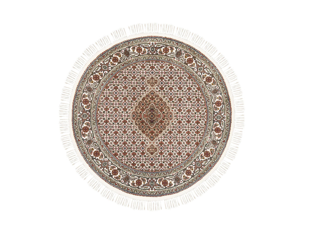 4'0" x 4'0" New Hand Knotted Ivory Wool Round Oriental Rug - MOA10262591