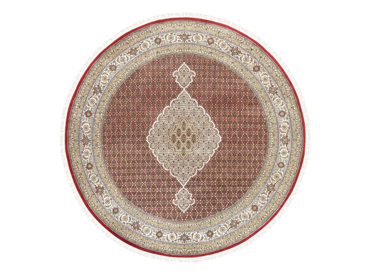 9'10" x 9'10" New Hand Knotted Red Wool Round Oriental Rug - MOA10262633