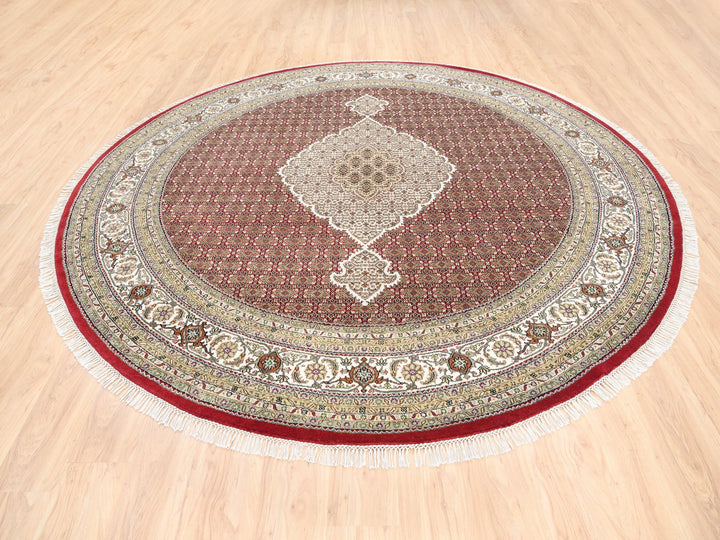 9'10" x 9'10" New Hand Knotted Red Wool Round Oriental Rug - MOA10262633