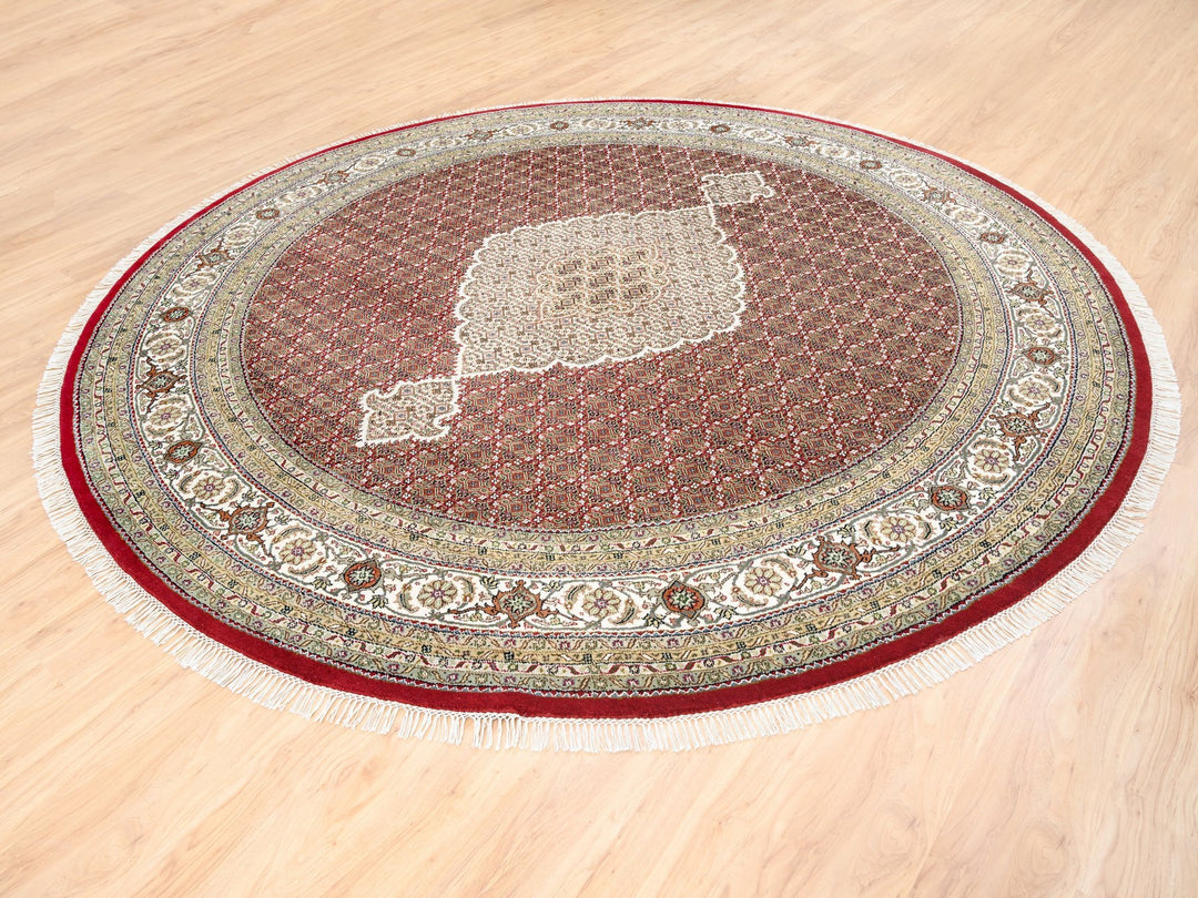 9'10" x 9'10" New Hand Knotted Red Wool Round Oriental Rug - MOA10262633
