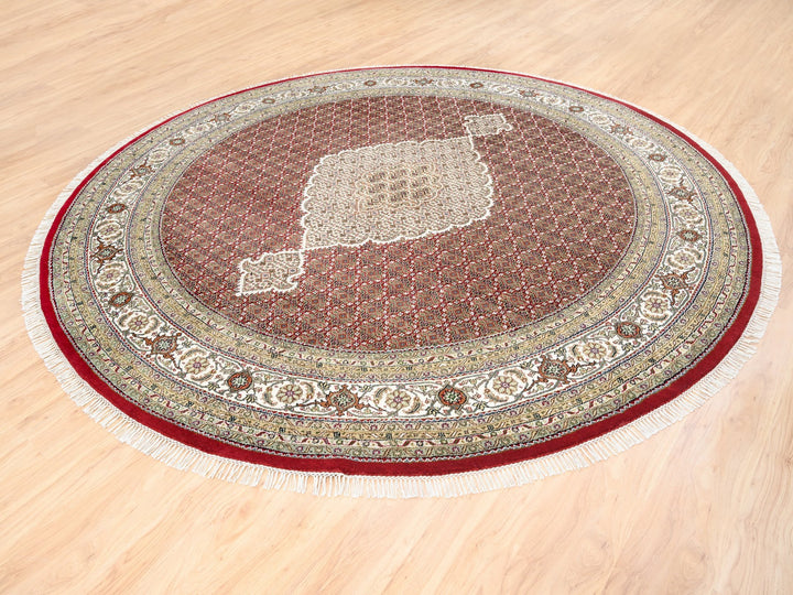 9'10" x 9'10" New Hand Knotted Red Wool Round Oriental Rug - MOA10262633