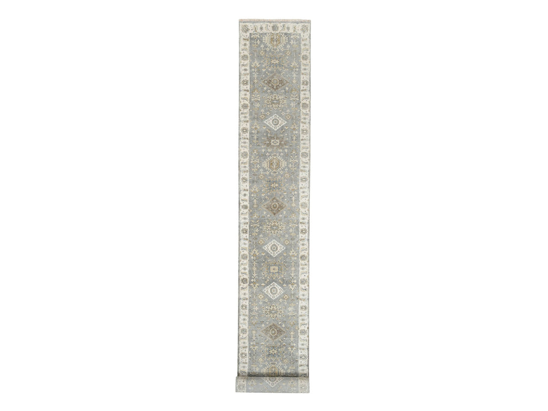 2'8" x 17'10" New Hand Knotted Grey Wool Runner Oriental Rug - MOA10262646