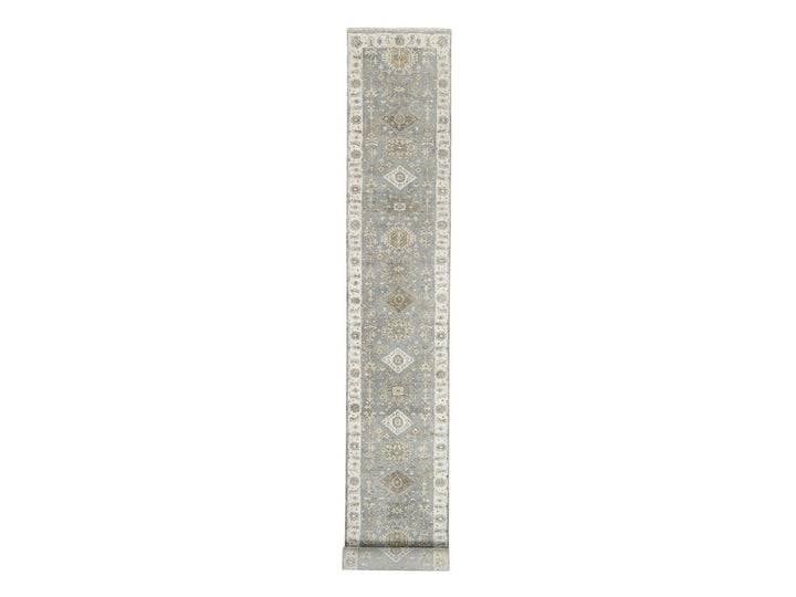 2'8" x 17'10" New Hand Knotted Grey Wool Runner Oriental Rug - MOA10262646