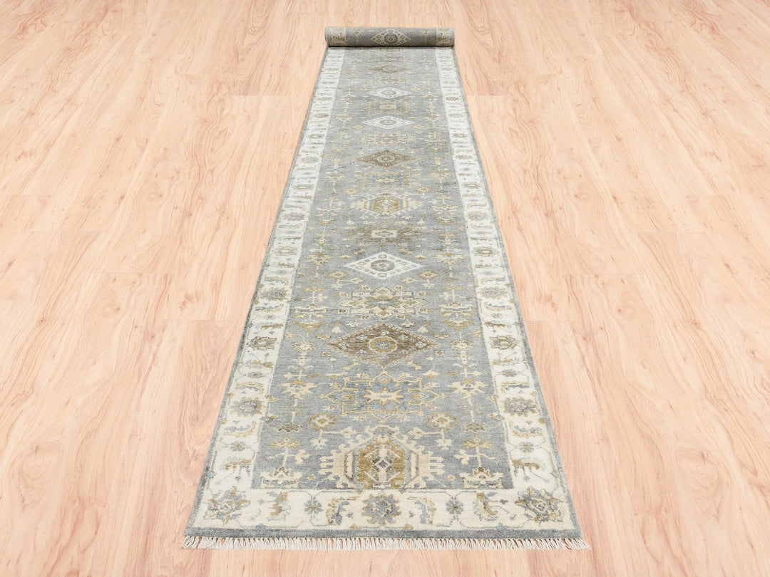 2'8" x 17'10" New Hand Knotted Grey Wool Runner Oriental Rug - MOA10262646