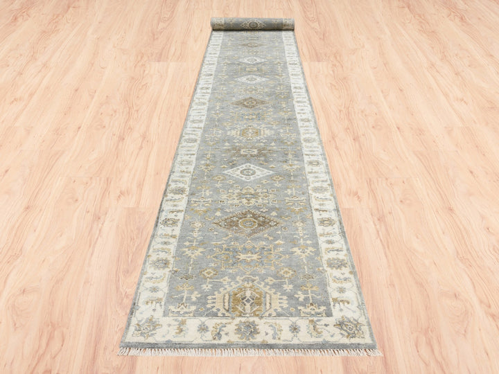 2'8" x 17'10" New Hand Knotted Grey Wool Runner Oriental Rug - MOA10262646