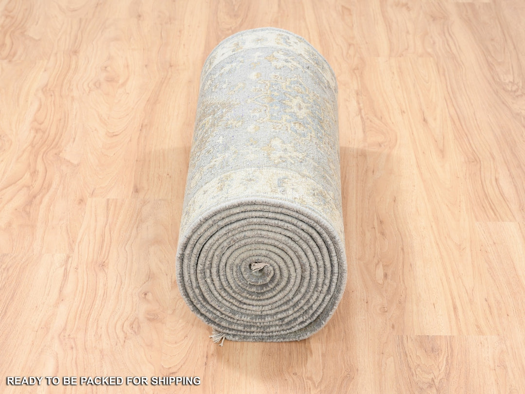2'8" x 17'10" New Hand Knotted Grey Wool Runner Oriental Rug - MOA10262646