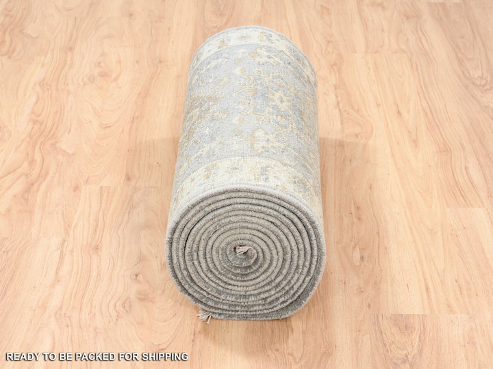 2'8" x 17'10" New Hand Knotted Grey Wool Runner Oriental Rug - MOA10262646