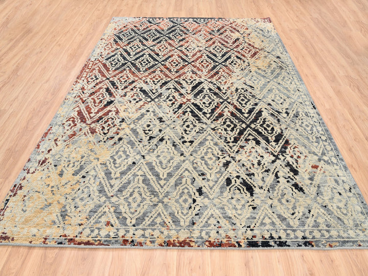8'1" x 10'1" New Hand Knotted Black Wool Rectangle Oriental Rug - MOA10262649