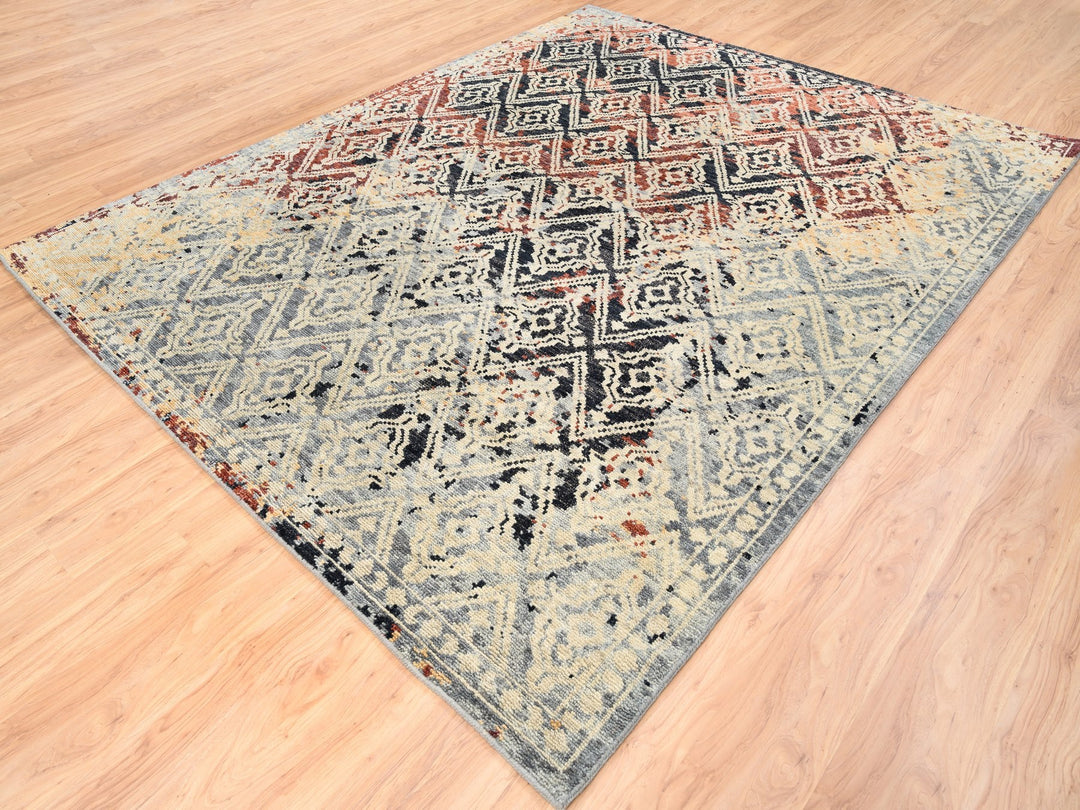 8'1" x 10'1" New Hand Knotted Black Wool Rectangle Oriental Rug - MOA10262649