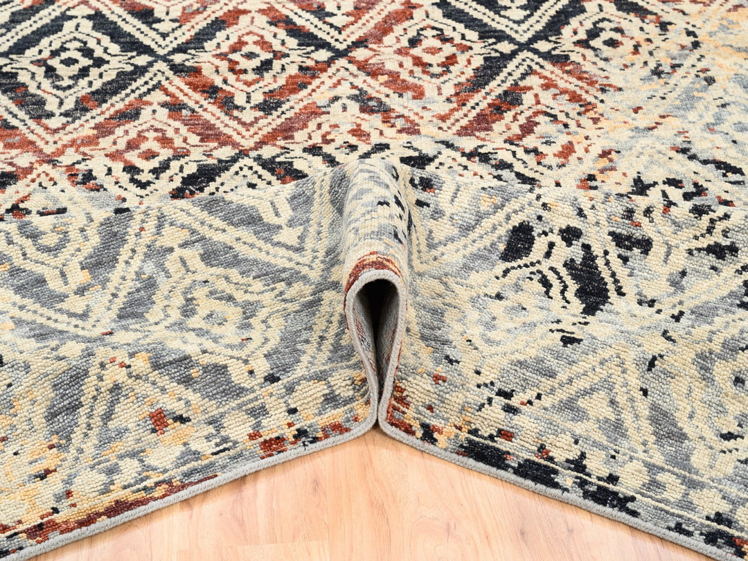 8'1" x 10'1" New Hand Knotted Black Wool Rectangle Oriental Rug - MOA10262649