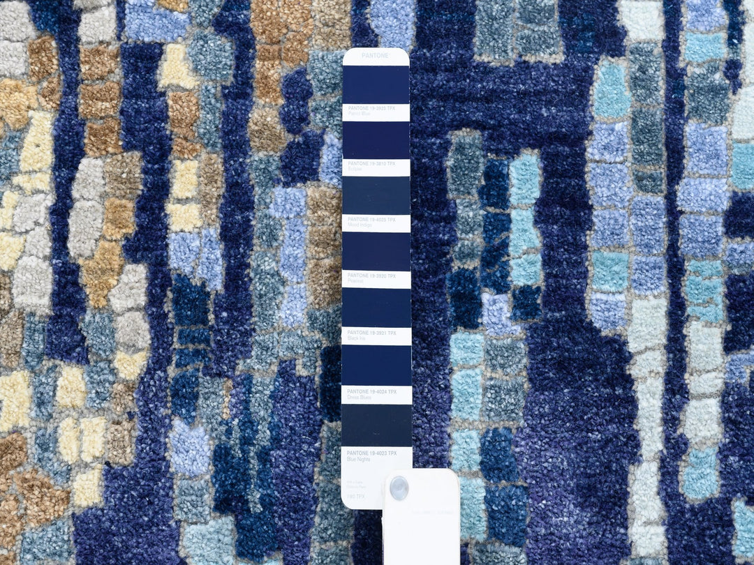 3'10" x 11'8" New Hand Knotted Blue Wool & Silk Runner Oriental Rug - MOA10262650