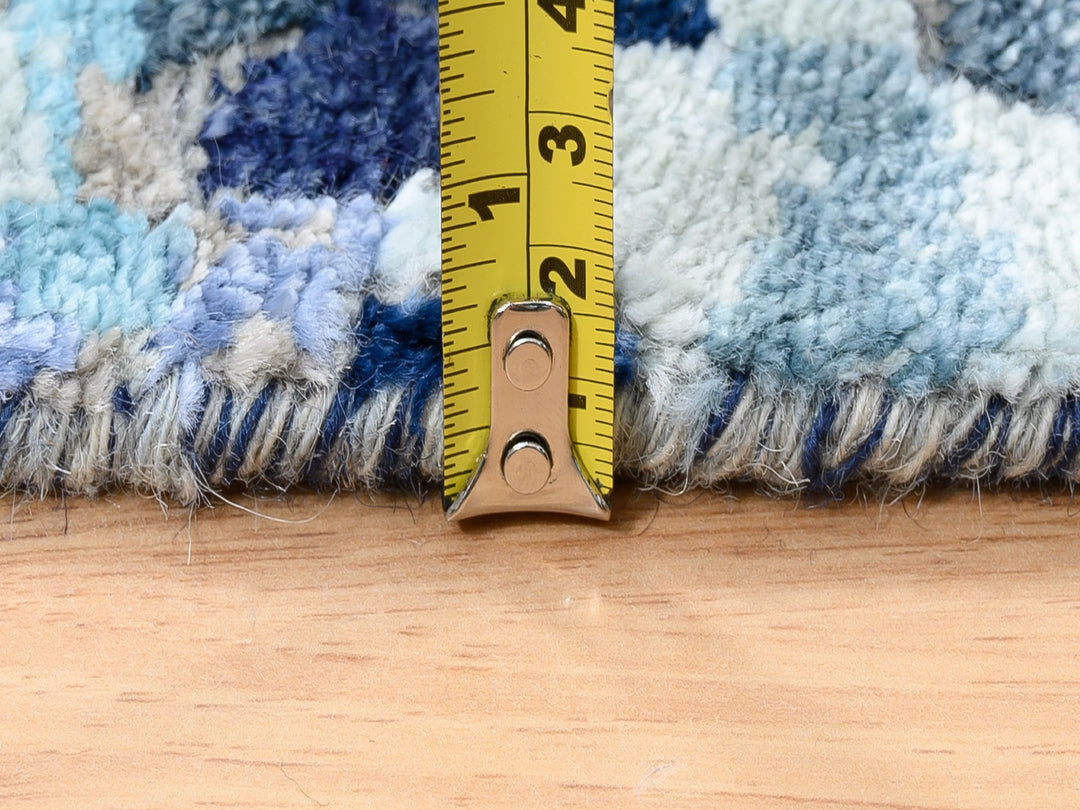 3'10" x 11'8" New Hand Knotted Blue Wool & Silk Runner Oriental Rug - MOA10262650