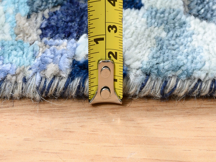 3'10" x 11'8" New Hand Knotted Blue Wool & Silk Runner Oriental Rug - MOA10262650